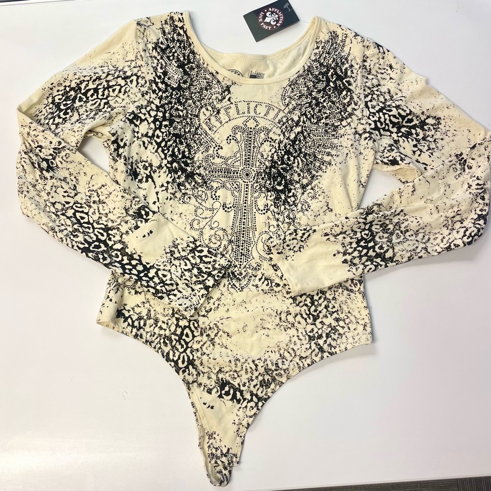 AFFLICTION. BODY SUIT LONG LEAN LOOK  EMBELLISHED FLATTERING COMFY SUIT …